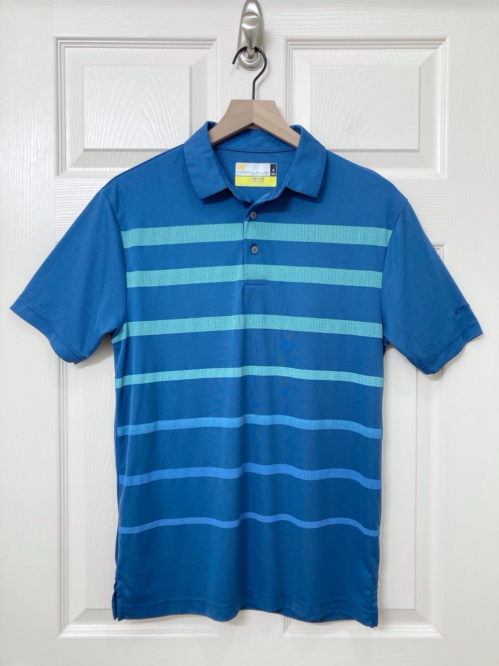 Nicklaus Men’s Blue Striped Short Sleeve Shirt Small Collegiate Golf Tennis Prep